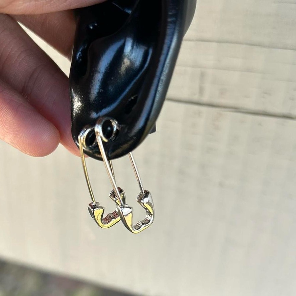 Unique Elegant Punk Gothic Style Safety Pin Design Hoop Earrings, Boho Style